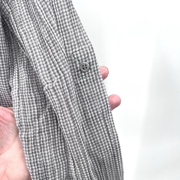 Joie Gray Gingham Roll Tab Sleeve Cotton Gauze Button Down Shirt Womens Large - Picture 3 of 5